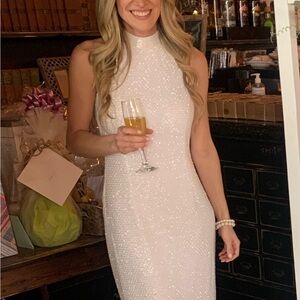 Mac Duggal Sparkling White Halter Midi Dress